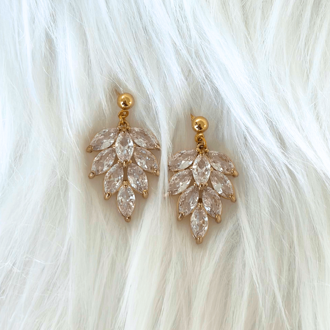 cubic zirconia leaf charm drop earrings