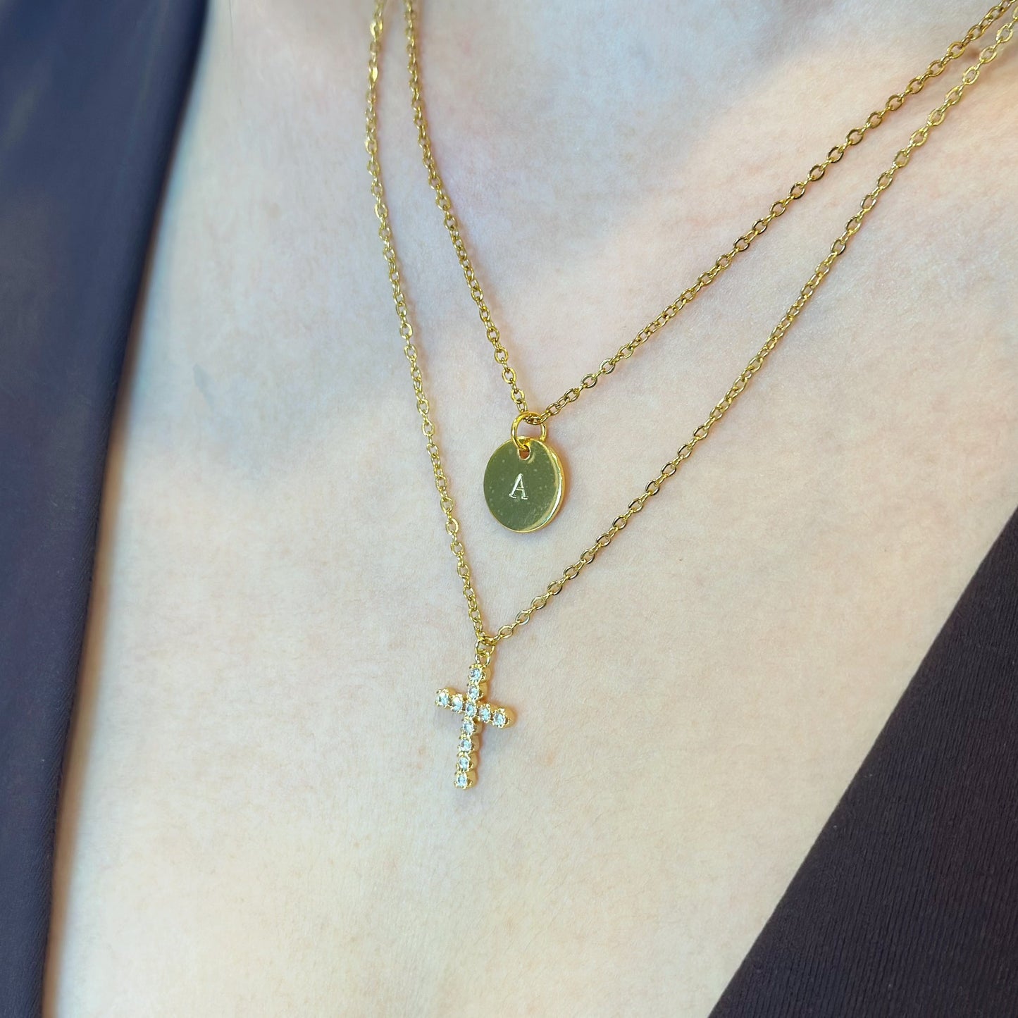 gold cubic zirconia cross necklace