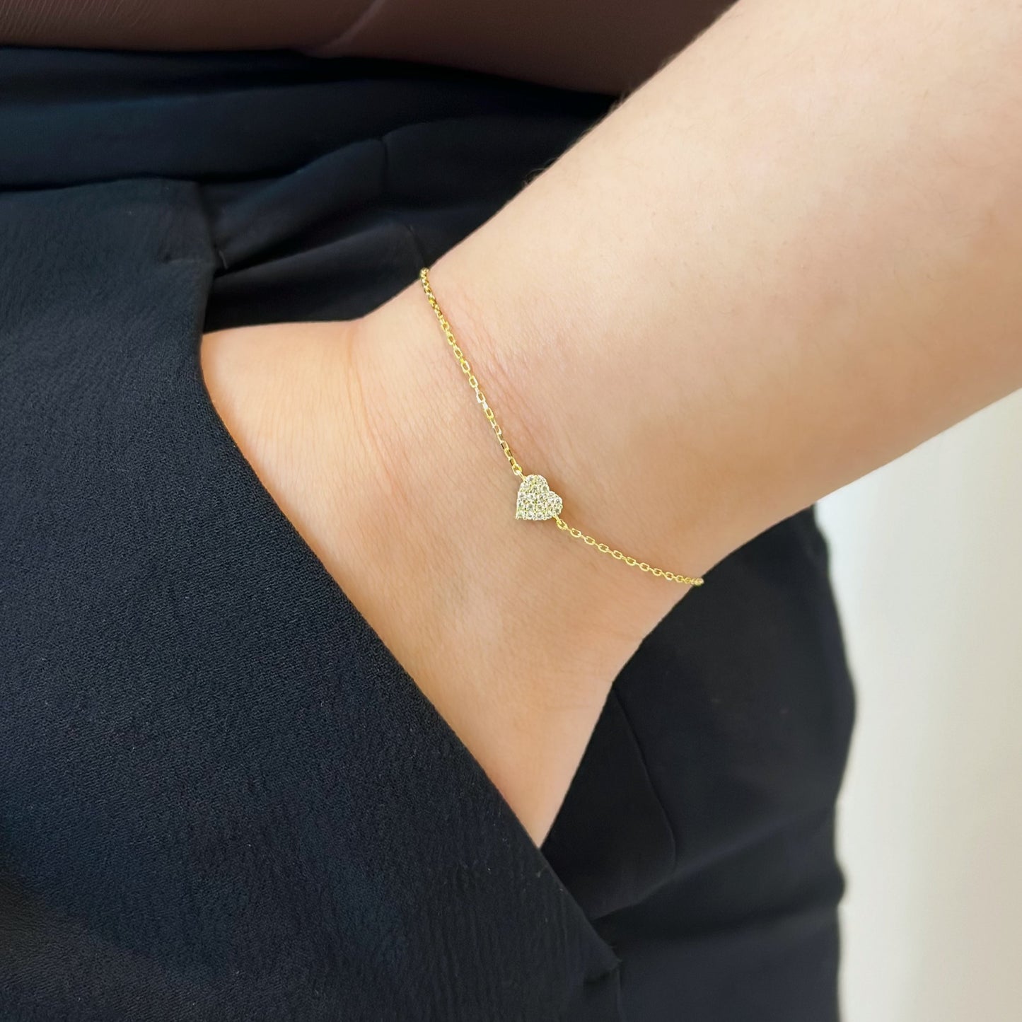 dainty sterling silver gold heart bracelet