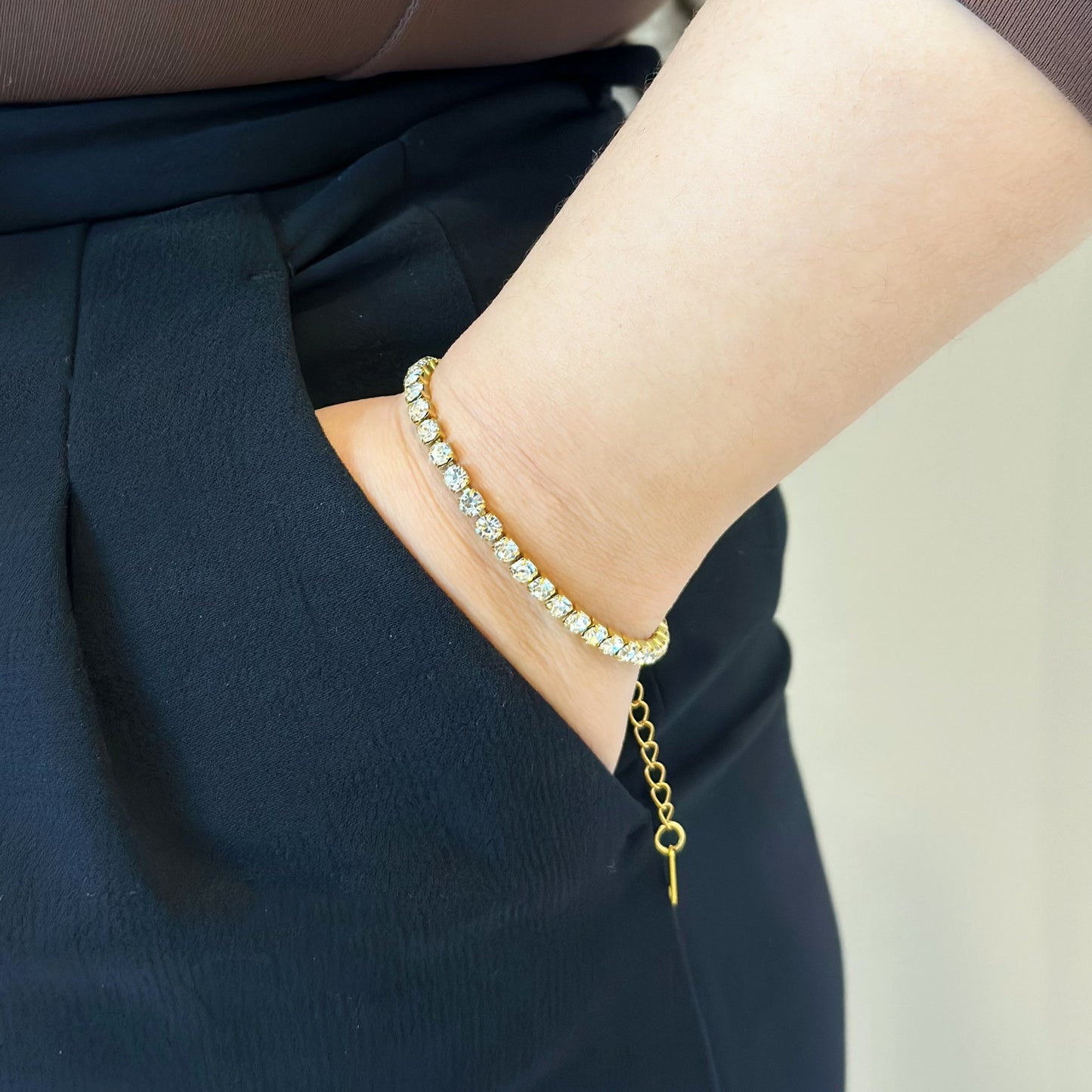 gold cubic zirconia tennis chain bracelet