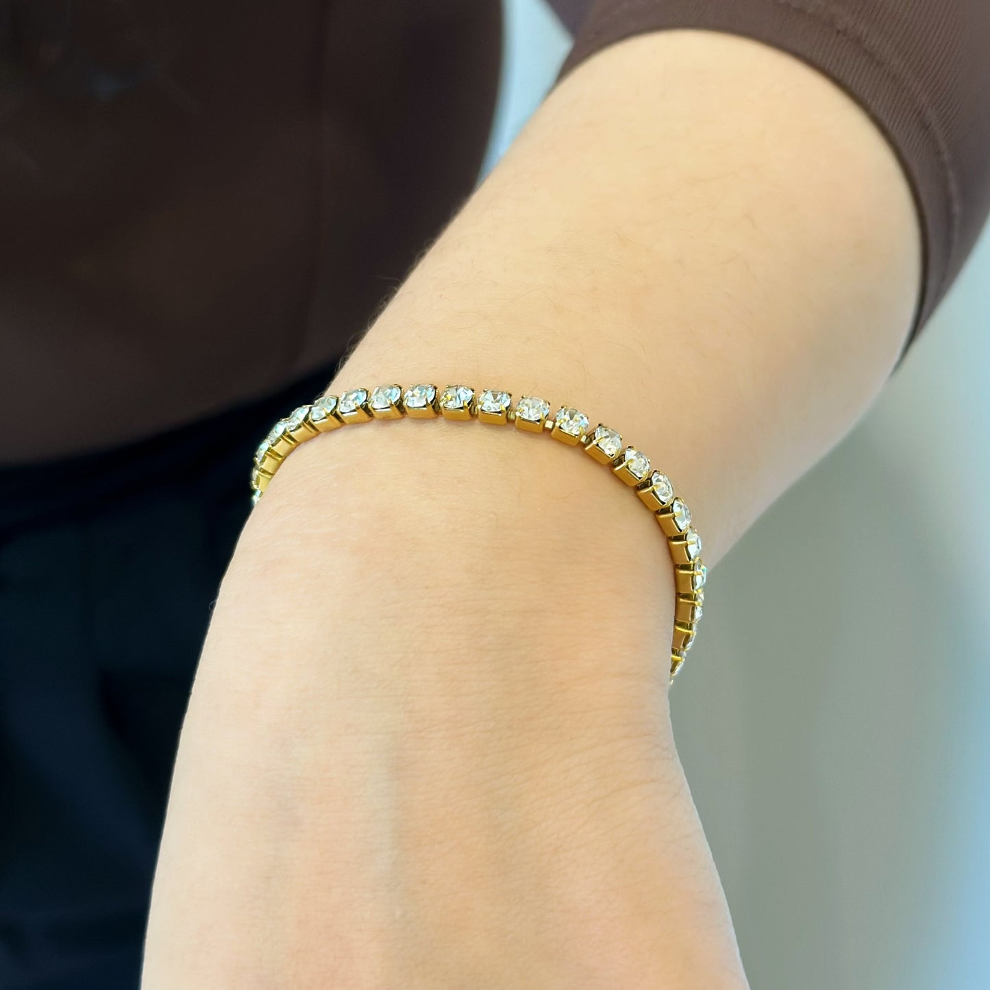 gold cubic zirconia tennis chain bracelet