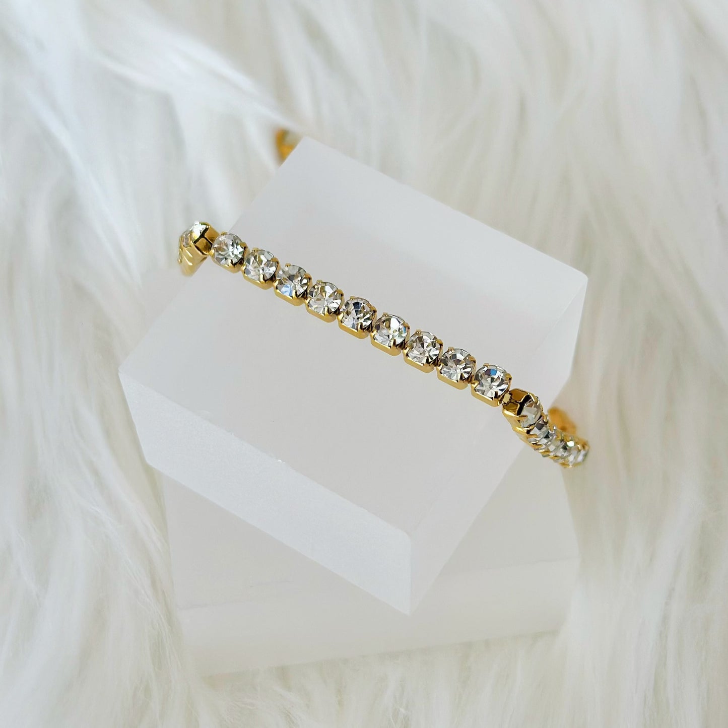 gold cubic zirconia tennis chain bracelet