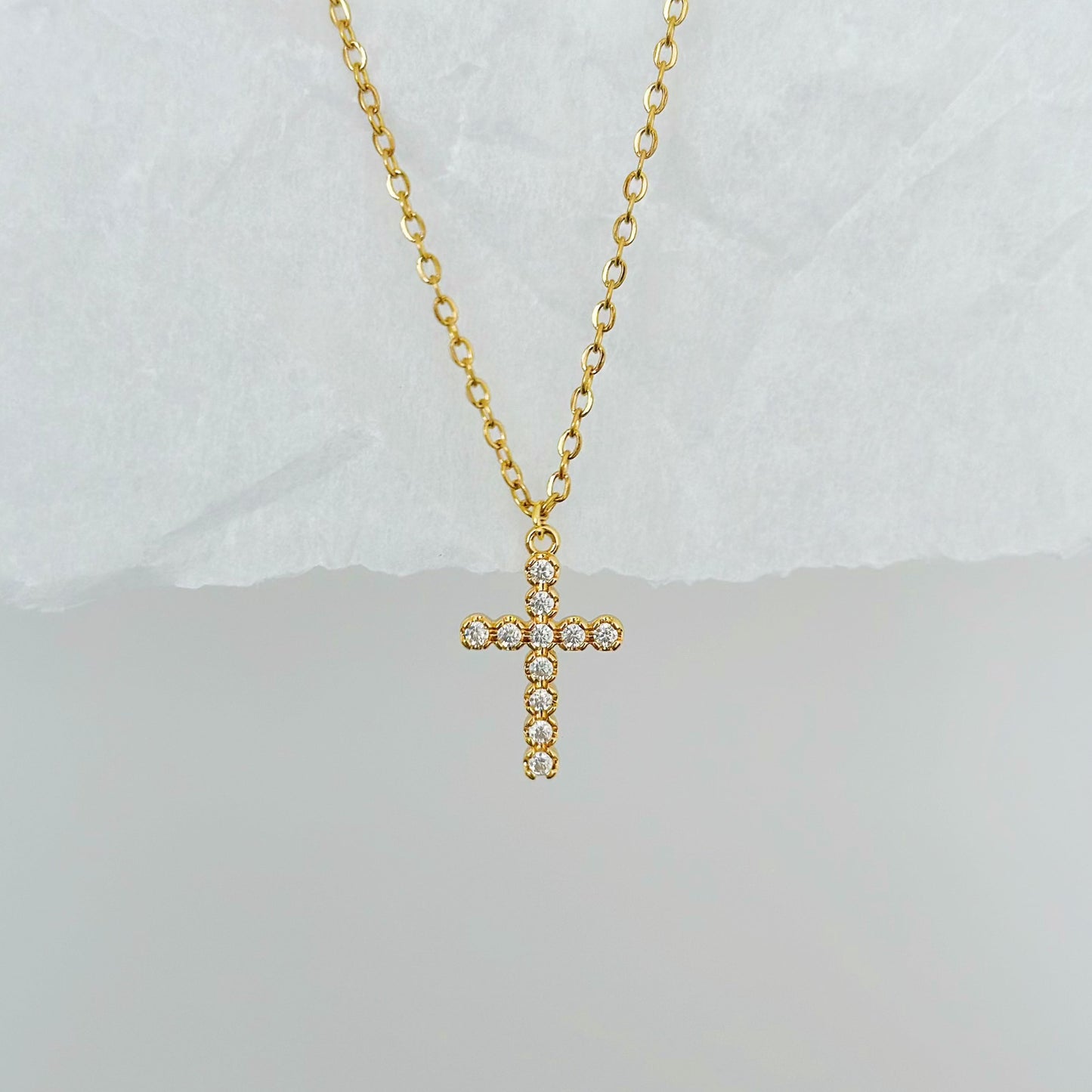 gold cubic zirconia cross necklace