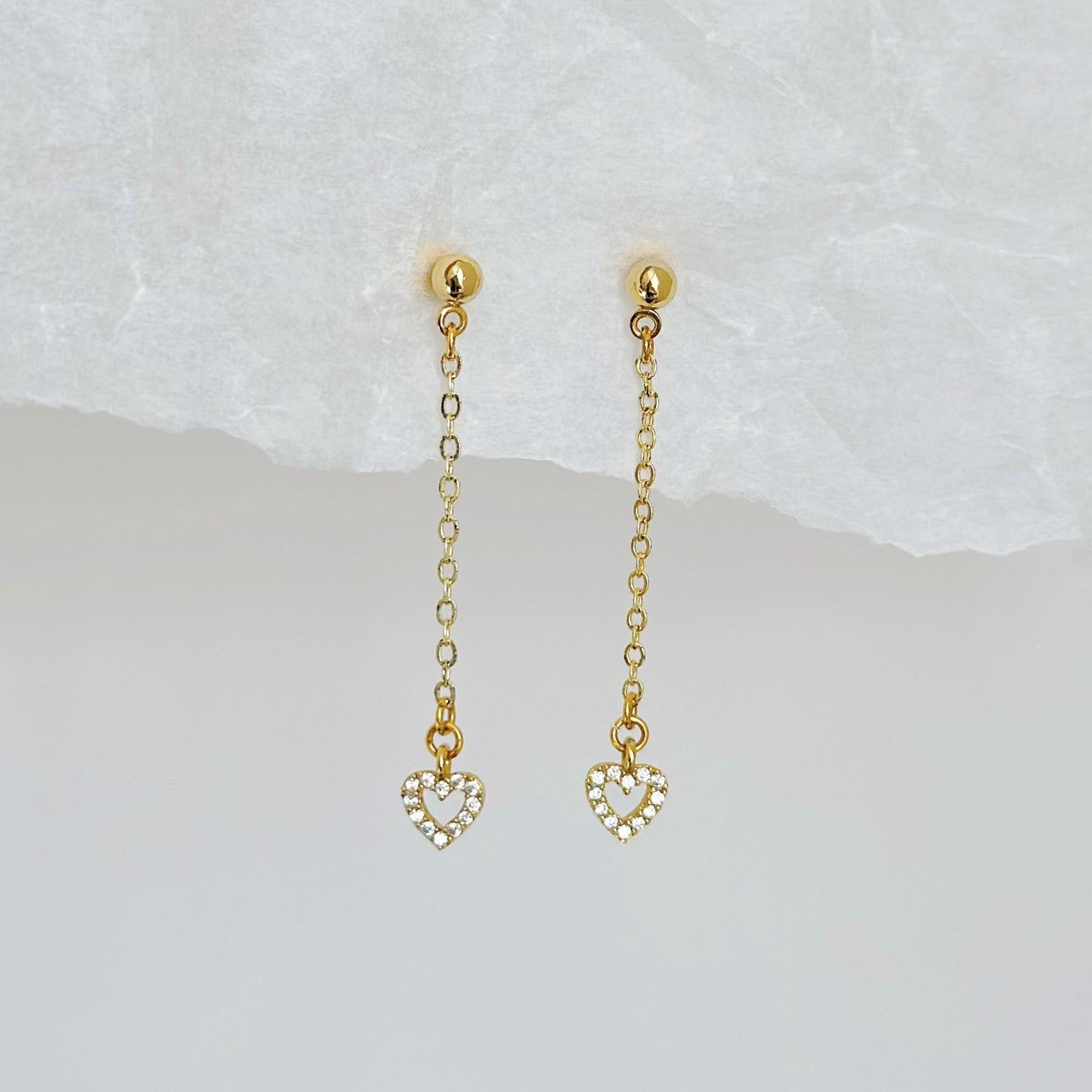 gold dainty heart drop earrings