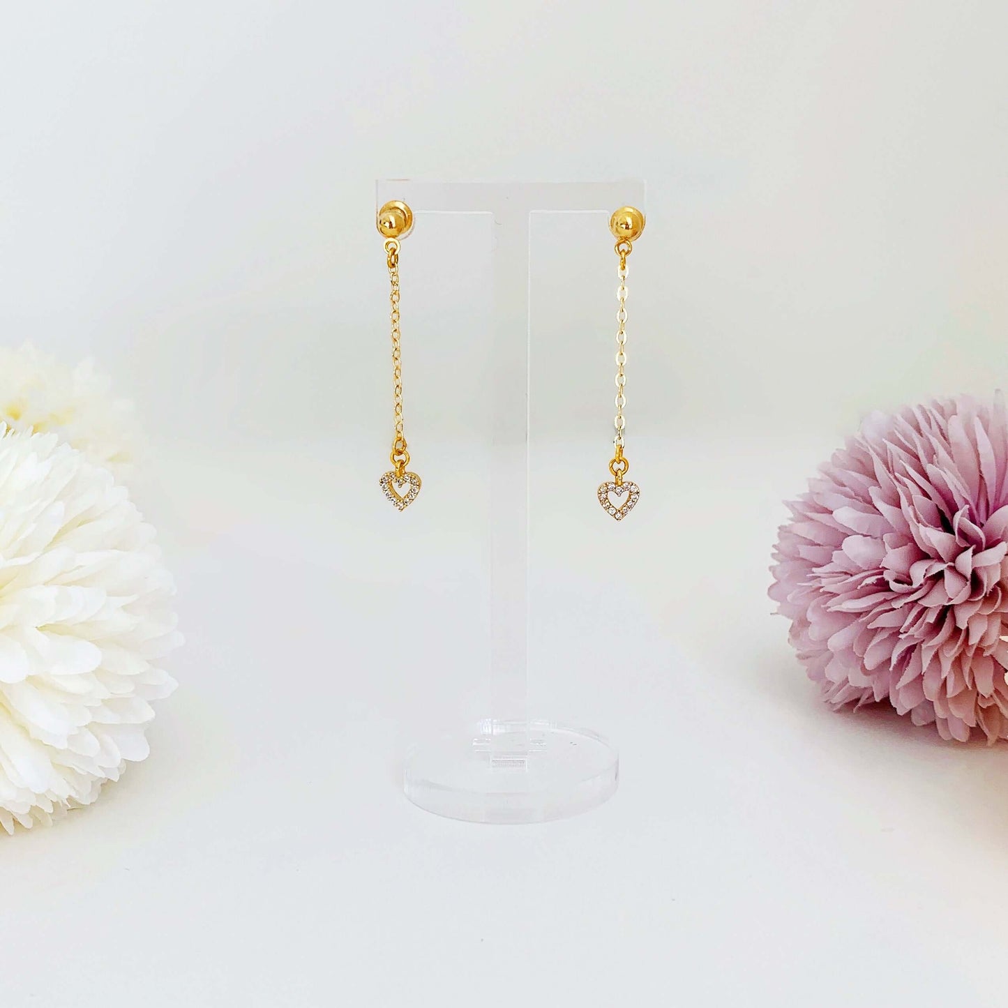 gold dainty heart drop earrings