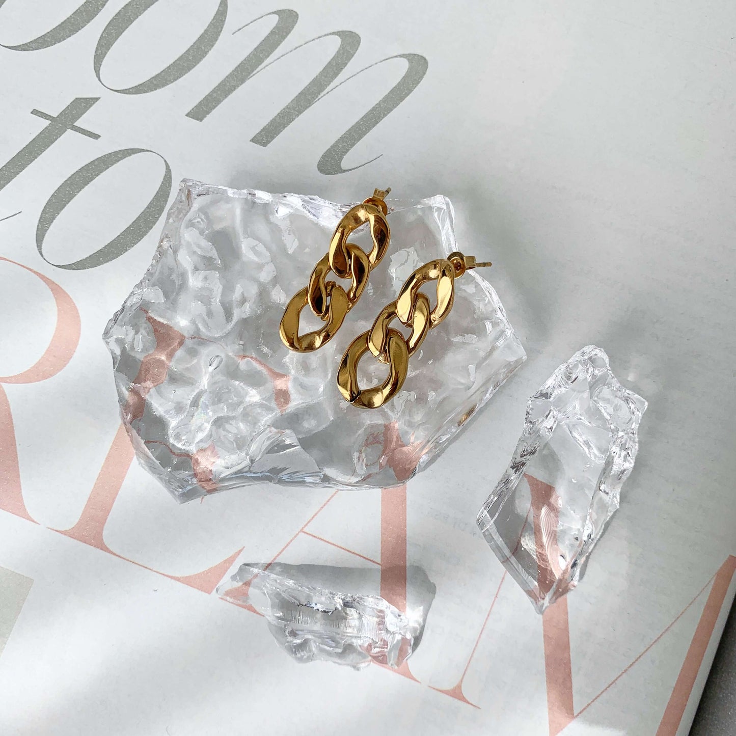 gold chunky drop earrings