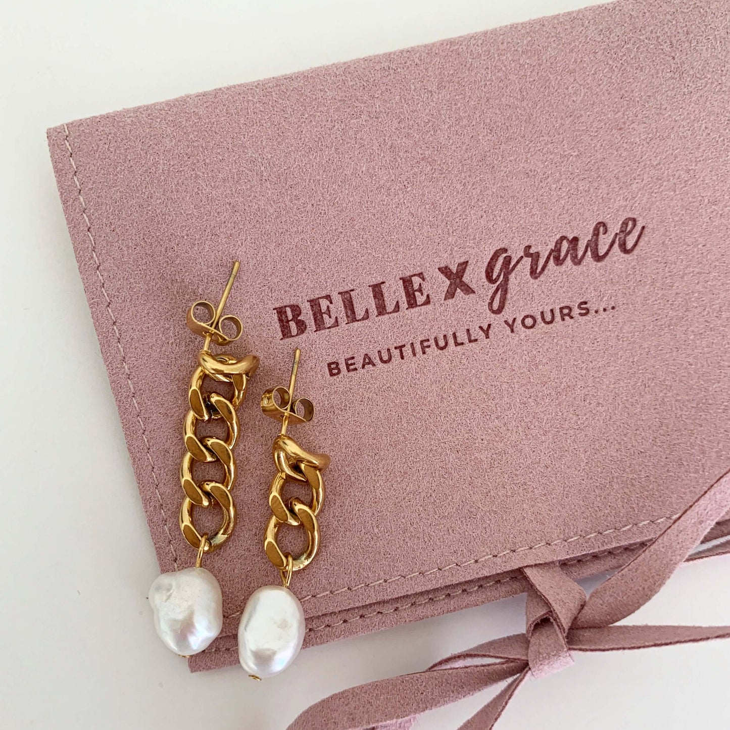 gold asymmetrical chunky earrings with pearl drop
