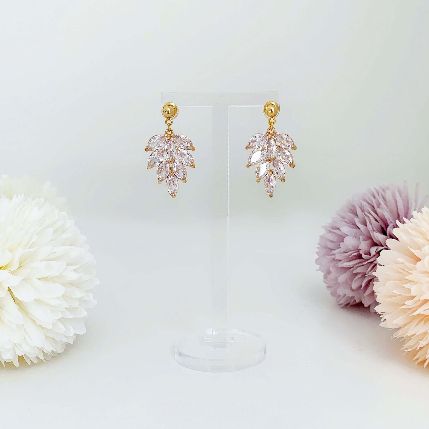 cubic zirconia leaf charm drop earrings