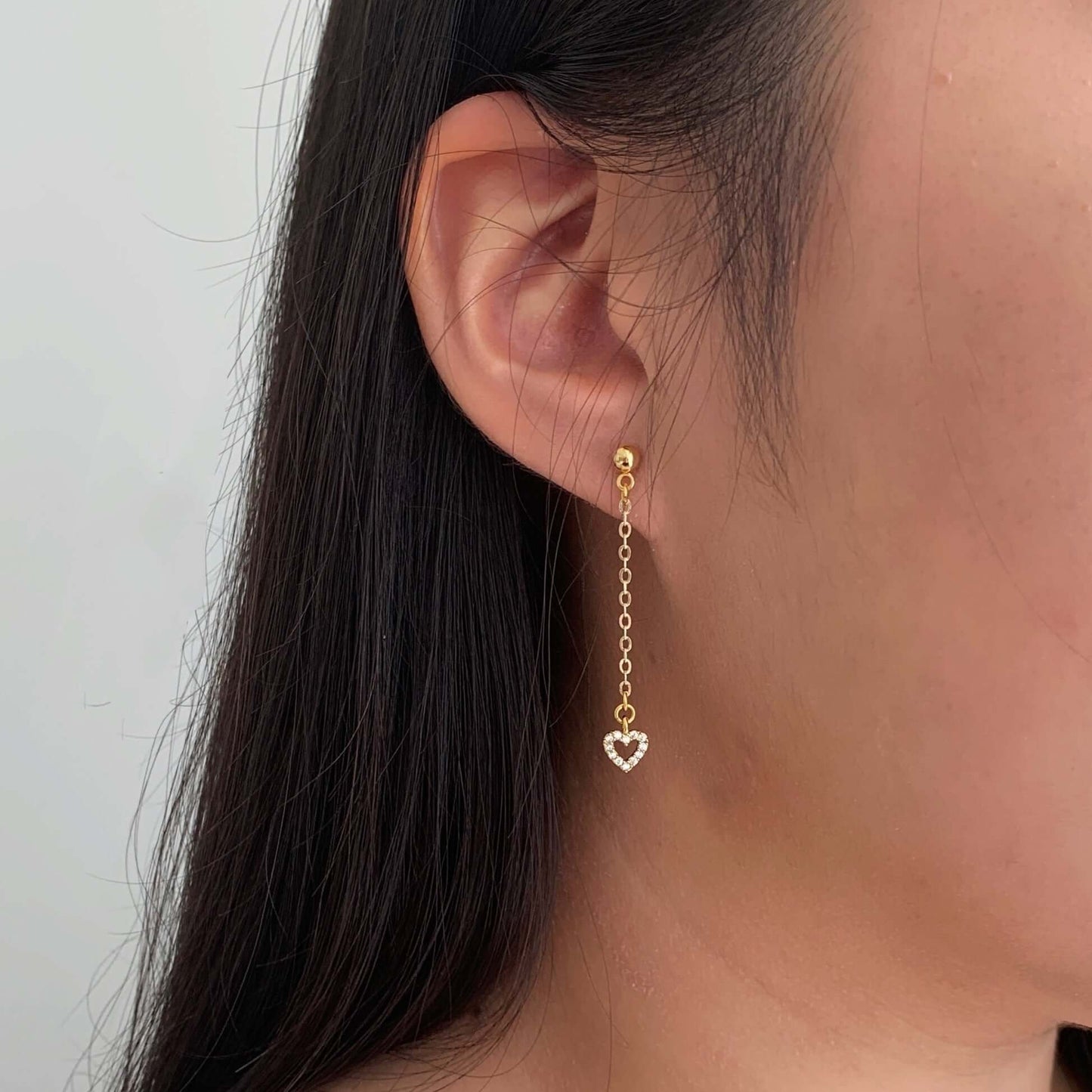 gold dainty heart drop earrings