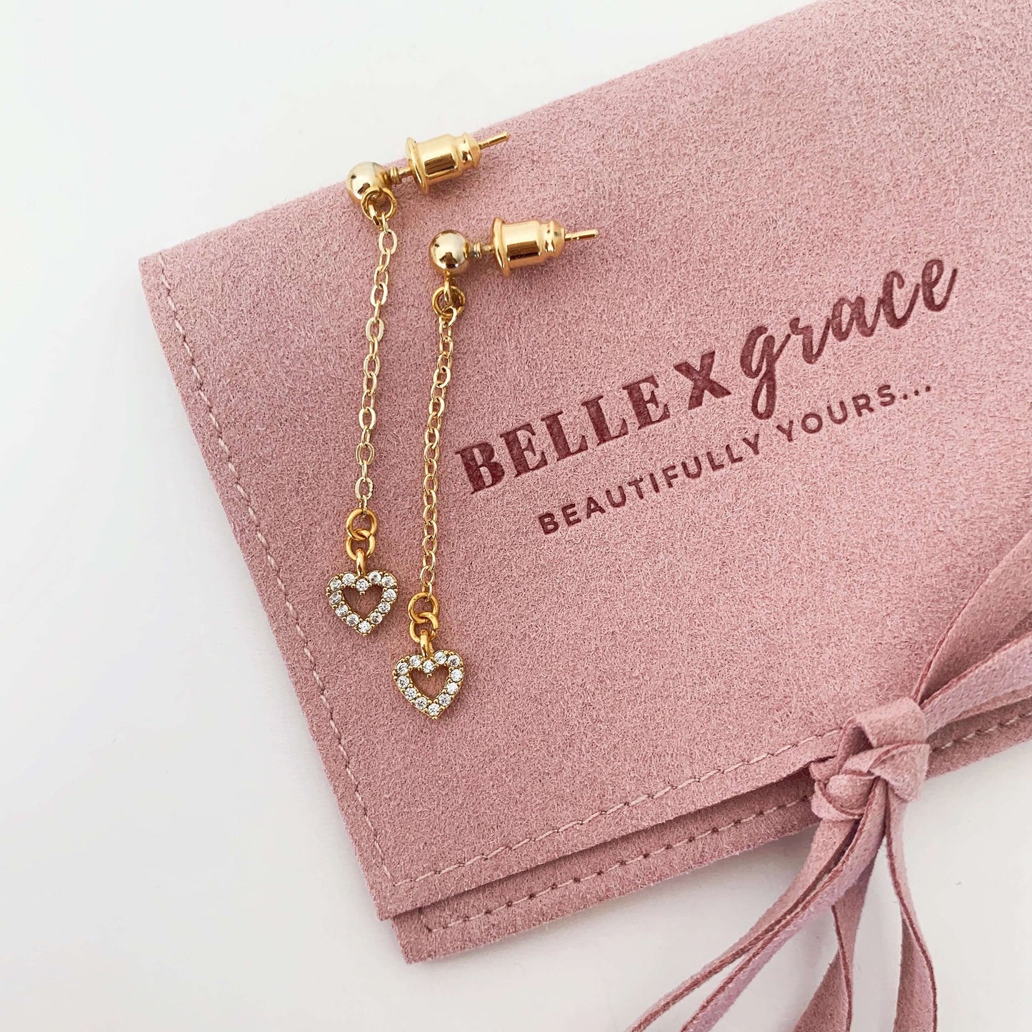 gold dainty heart drop earrings