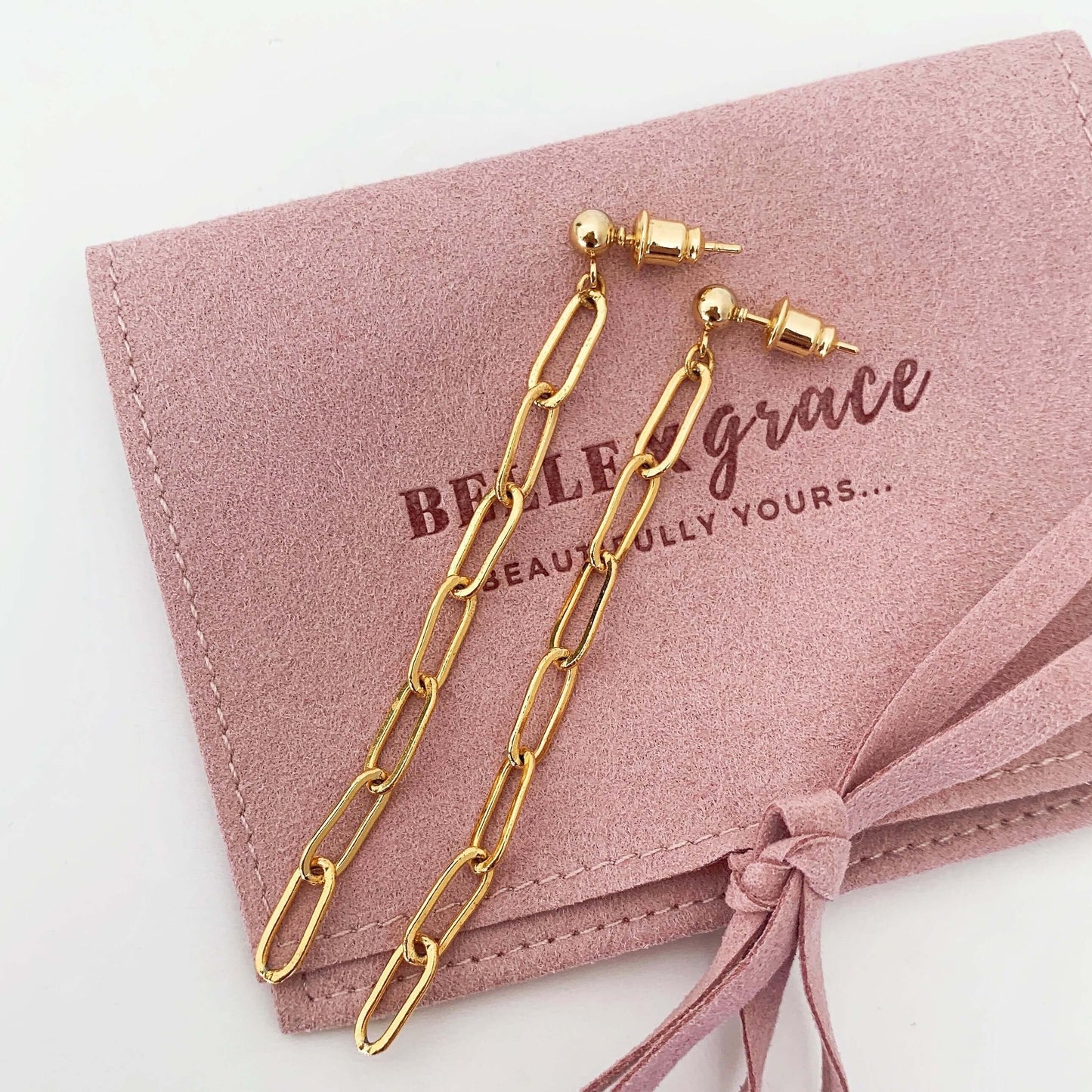 gold paperclip drop earrings