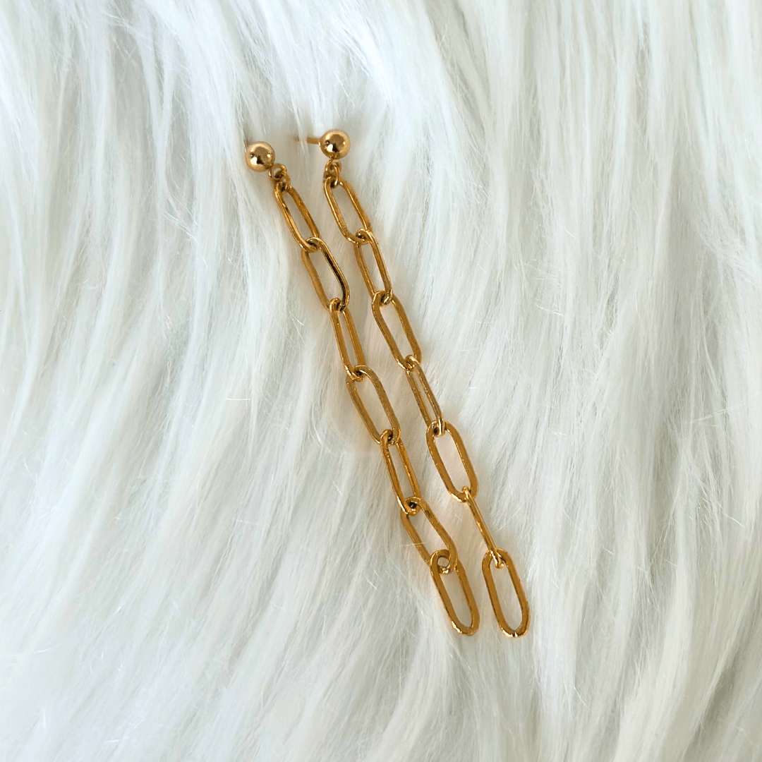 gold paperclip drop earrings