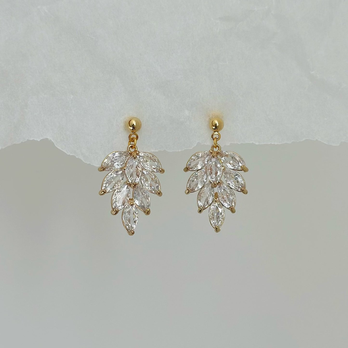 cubic zirconia leaf charm drop earrings