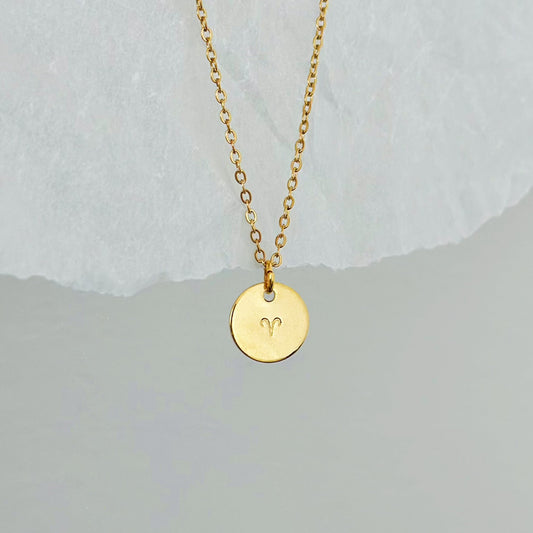 gold hand stamped zodiac necklace