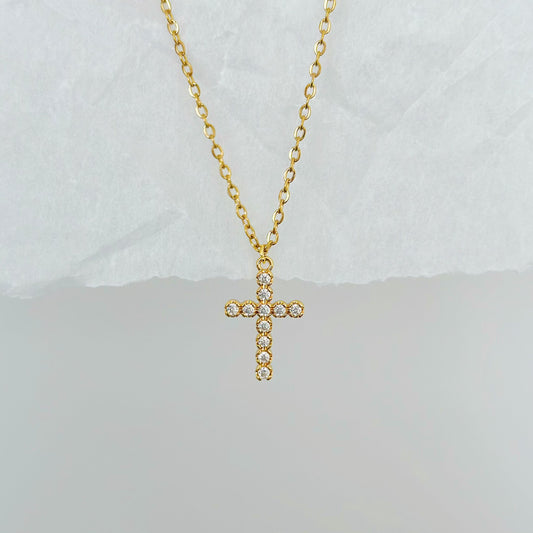 gold cubic zirconia cross necklace