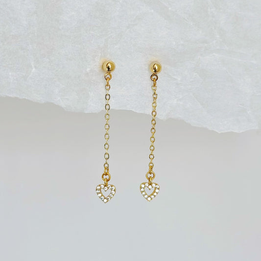 gold dainty heart drop earrings