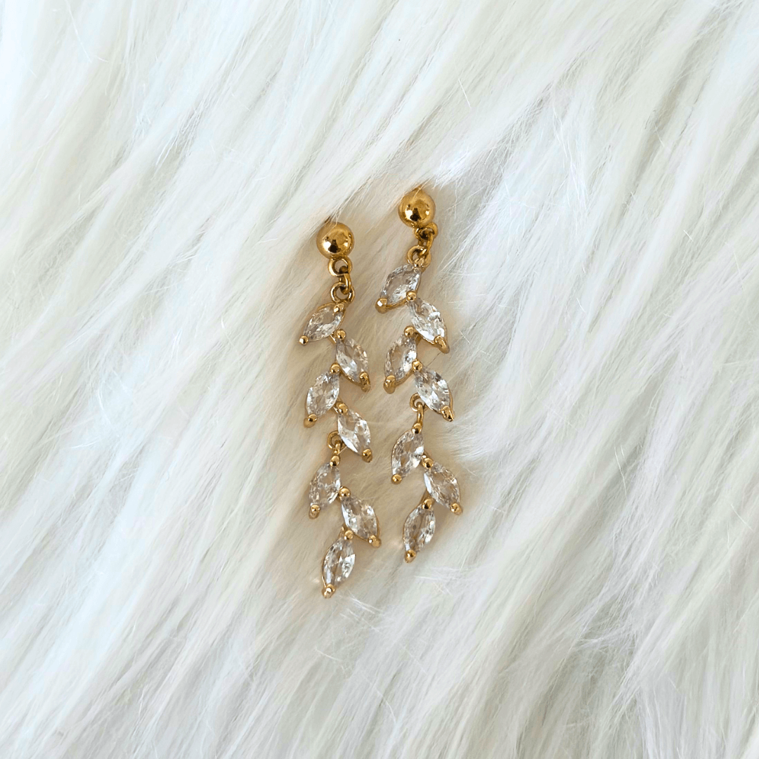 cubic zirconia long leaf drop earrings 