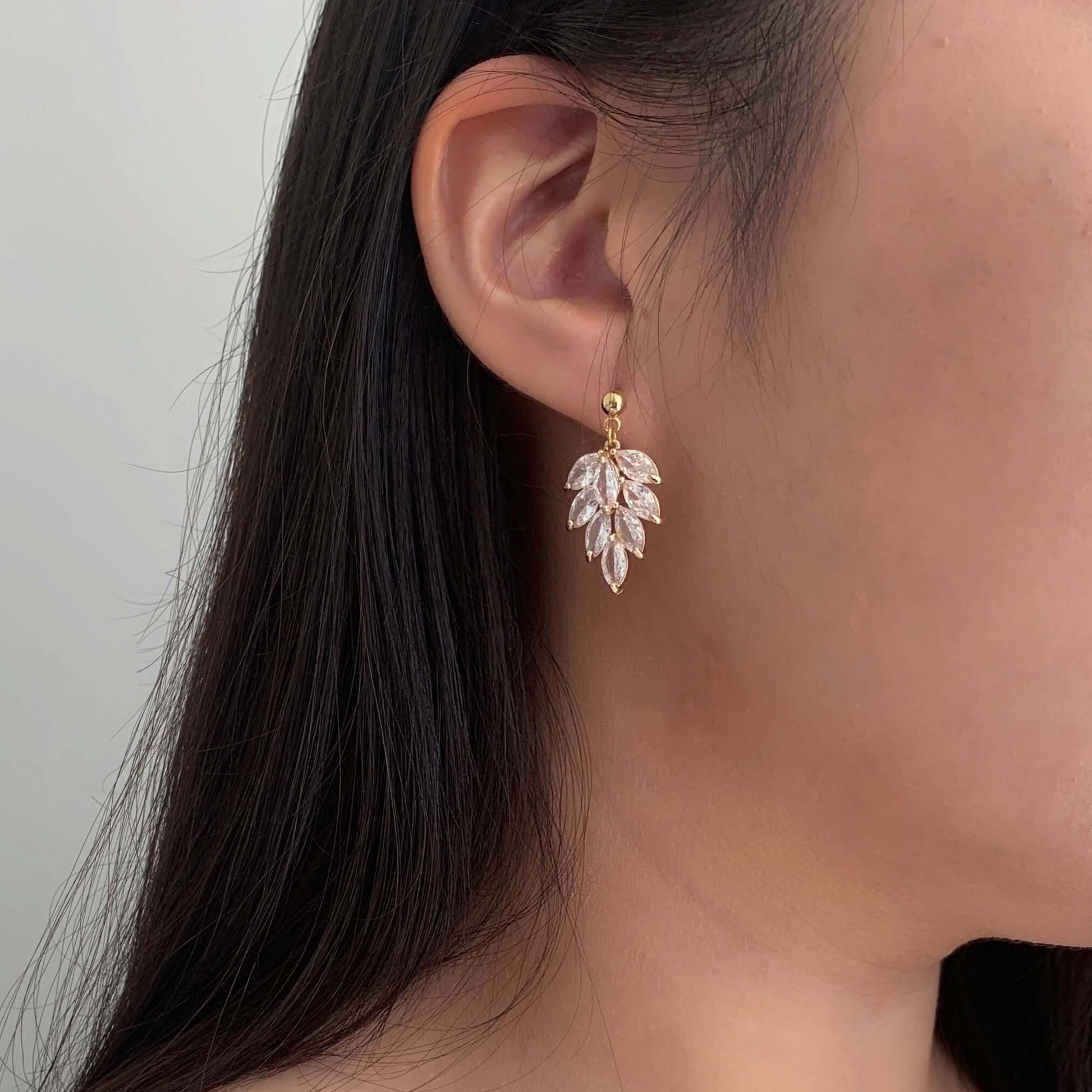 cubic zirconia leaf charm drop earrings